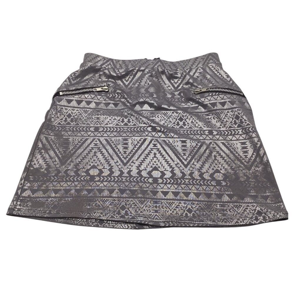 Scream & Shout‎ Girls Aztec Pattern Skirt L Gray With Zipper & Pockets